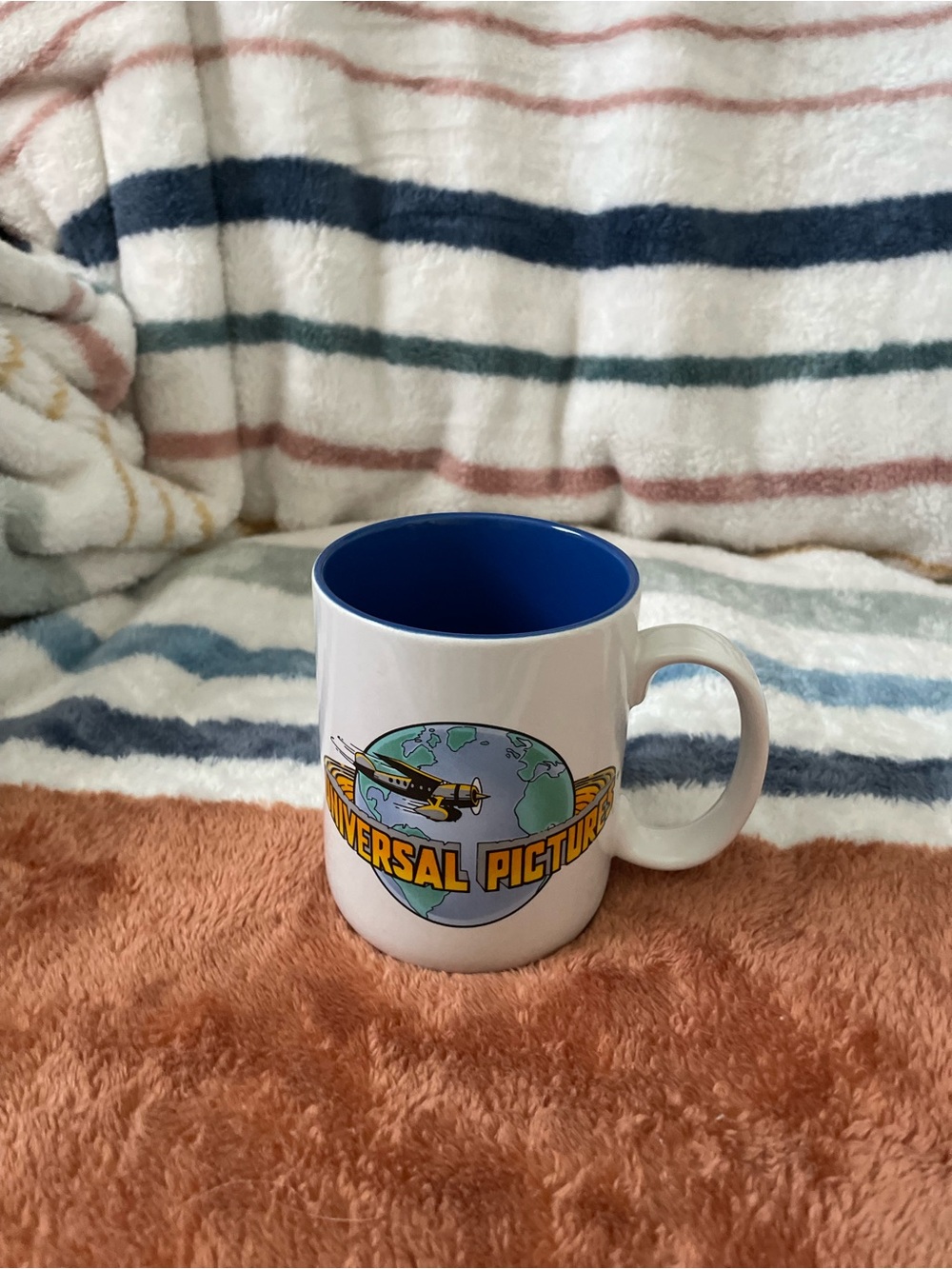 Vintage Universal Pictures Logo Mug - White with Blue Interior